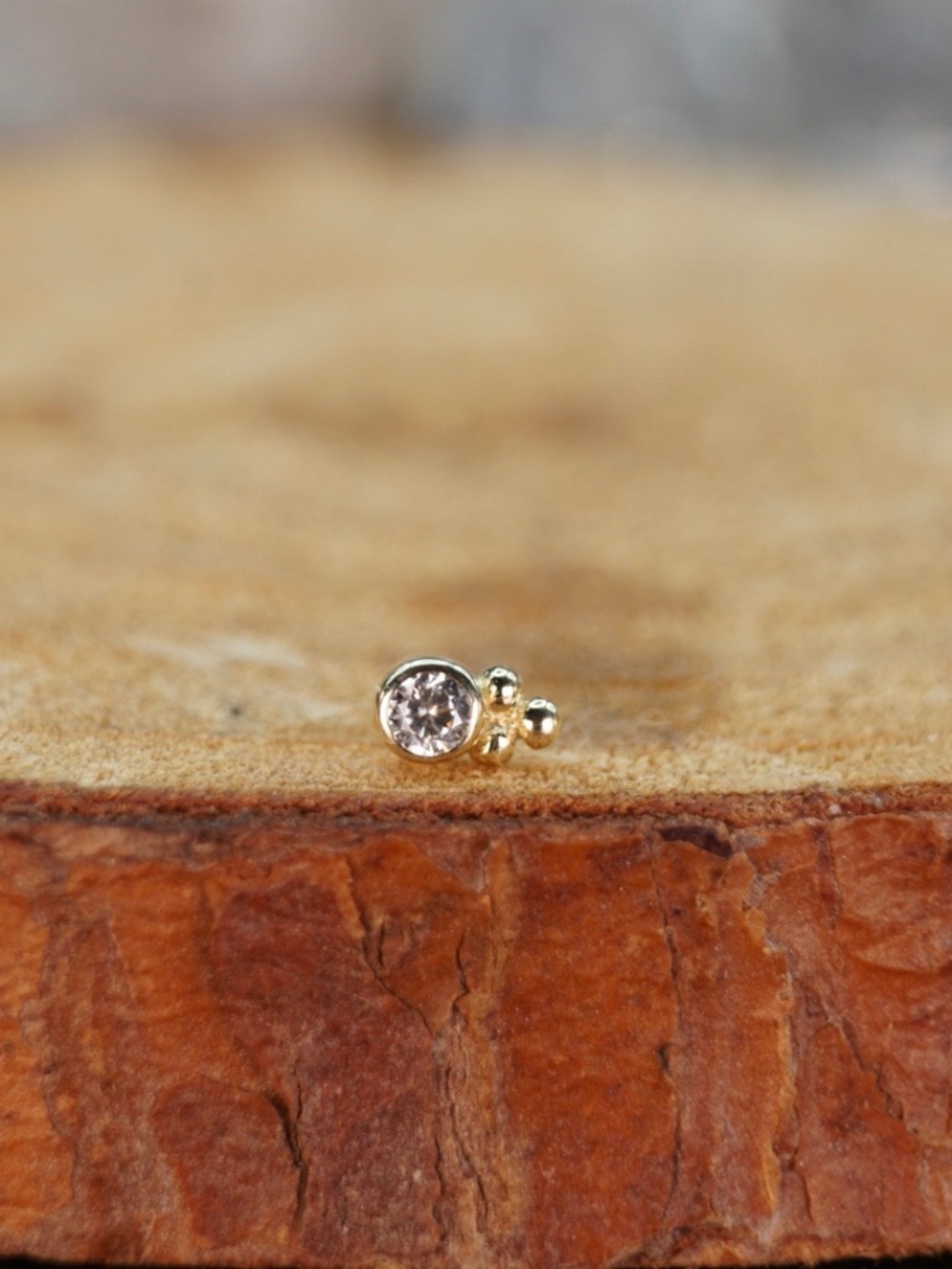 14k Solid Gold Gemstone Beaded Cluster Threadless End Stud